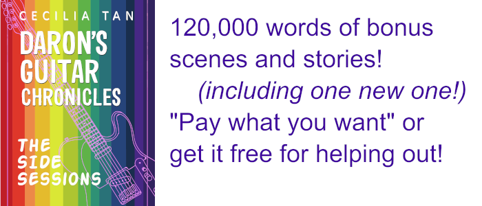 Side Sessions cover with banner text reading 120,000 words of bonus scenes and stories (including one new one) "Pay what you want" or get it free for helping out!