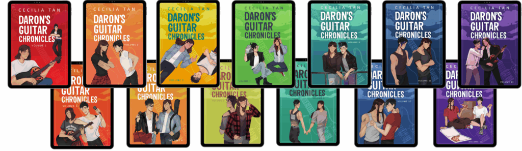 13 book covers with arranged in rainbow color order